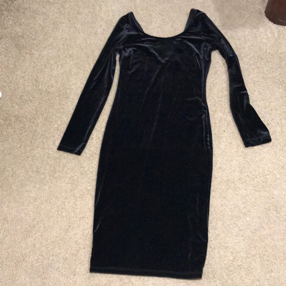 Black velvet middy dress
